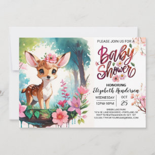 Adorable Fawn Wildflower Girl Baby Shower Invitation