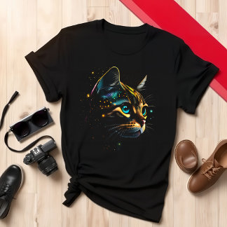 Adorable Feline Tee, Artistic Cat Apparel T-Shirt