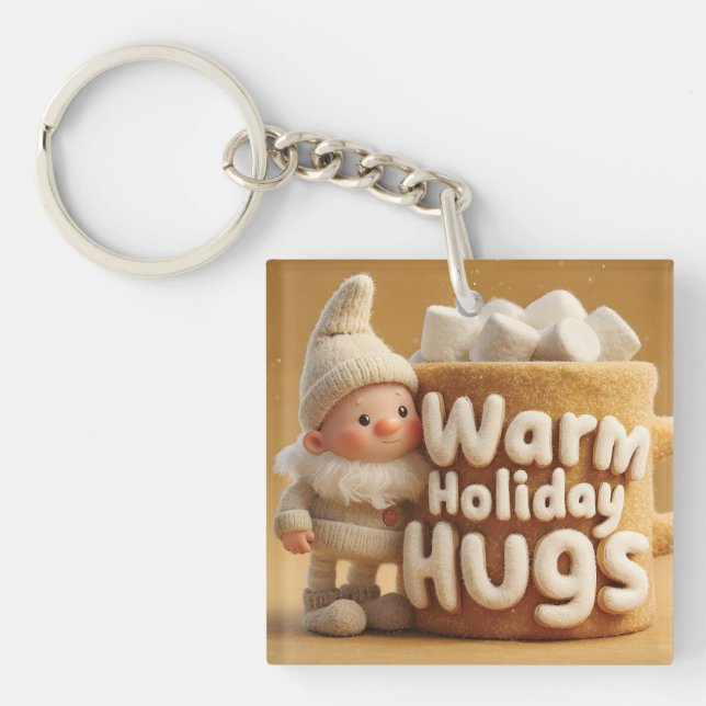 Adorable Felt Gnome with Marshmallow Mug  Key Ring (Front)