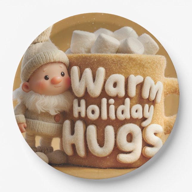 Adorable Felt Gnome with Marshmallow Mug  Paper Plate (Front)