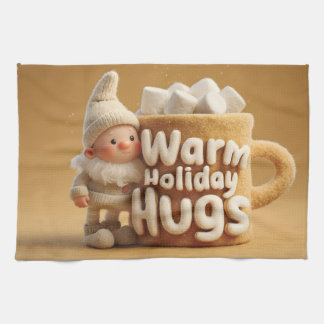 Adorable Felt Gnome with Marshmallow Mug  Tea Towel