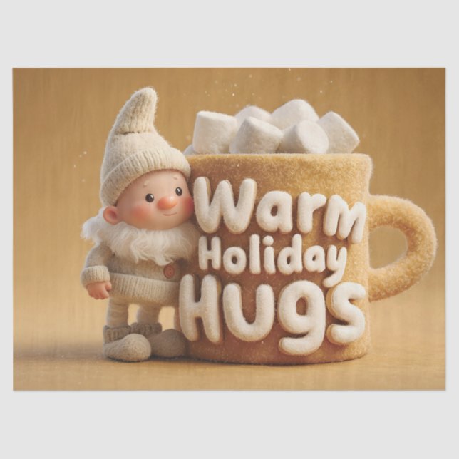 Adorable Felt Gnome with Marshmallow Mug  Tissue Paper (Front)