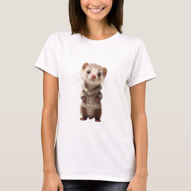 Adorable Ferret Wearing Knitted Sweater (Front)