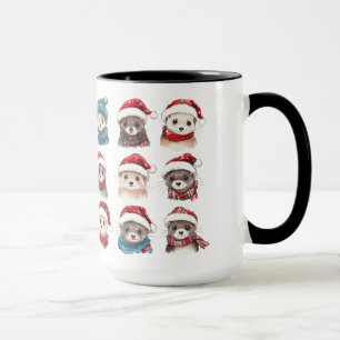 Adorable Ferrets in Christmas Hats Mug