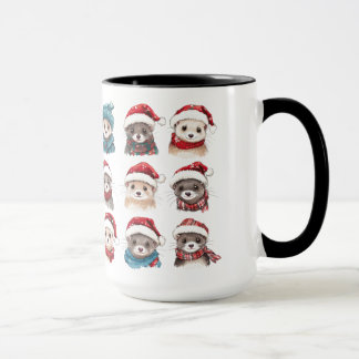 Adorable Ferrets in Christmas Hats Mug