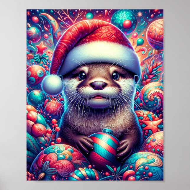 Adorable Festive Christmas Otter Poster (Front)