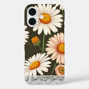 Adorable fine art Daisy background with white lace iPhone 16 Case