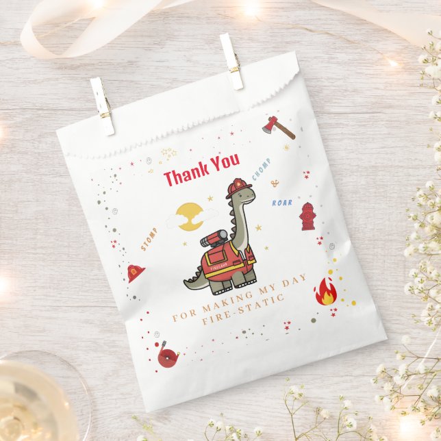Adorable Firefighter Dino  birthday  Favour Bags (Clipped)