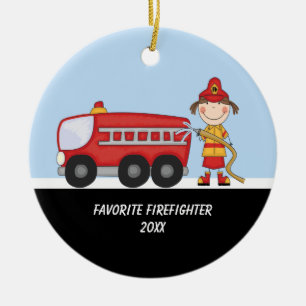 Adorable Firefighter with Fire Truck Ornament