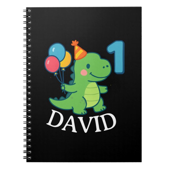 Adorable First Birthday Dino Notebook (Front)