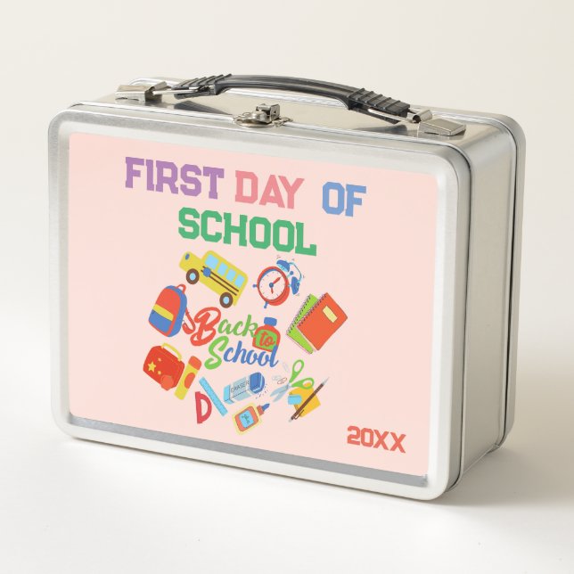 Adorable First Day of School Pattern Metal Lunch Box (Front)