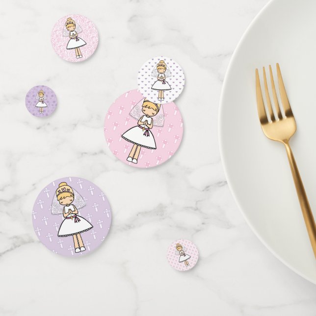 Adorable First Holy Communion blonde girl name Confetti (Group)