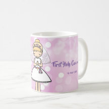Adorable First Holy Communion blonde girl name mug