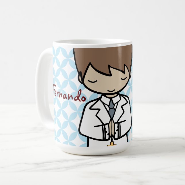 Adorable First Holy Communion brunette boy Coffee Mug (Front Left)