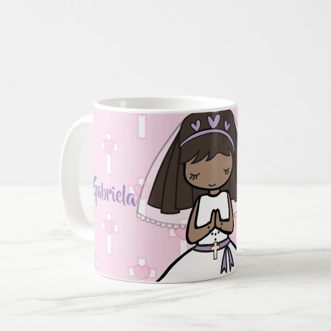 Adorable First Holy Communion brunette girl name Coffee Mug (Front Left)