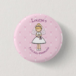 Adorable First Holy Communion little blonde girl 3 Cm Round Badge