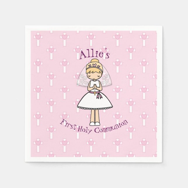 Adorable First Holy Communion little blonde  girl Napkin (Front)