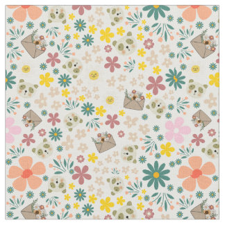 Adorable floral and animals girly fabric white
