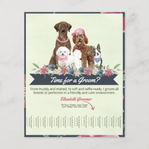Adorable Floral and Green Dog Groomer Tear Sheet 