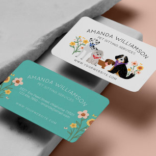Adorable Floral Dogs Breed Pet Care Services White Business Card