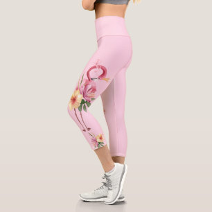 Adorable Floral Flamingo Capri Leggings