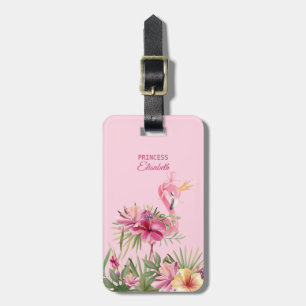 Adorable Floral Flamingo Luggage Tag