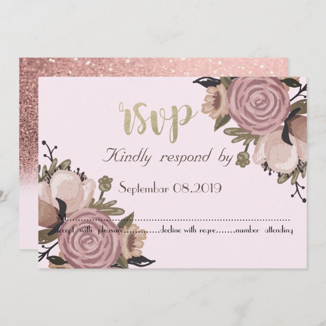 Adorable Floral, Glitter RSVP Invitation (Front/Back)