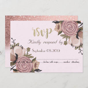 Adorable Floral, Glitter RSVP Invitation