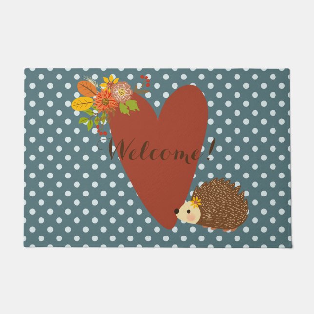 Adorable Floral Hedgehog Welcome Doormat (Front)