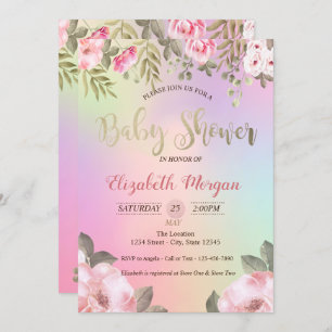 Adorable Floral Holographic Baby Shower Invitation