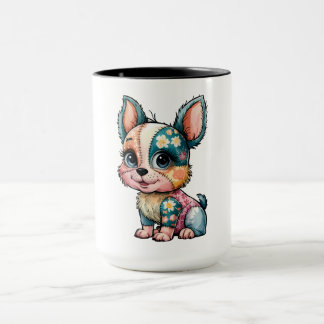 Adorable Floral Patchwork Watercolor Baby Dog Mug