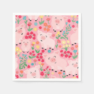 Adorable Floral Pig Farm Animal Floral Girls Napkin