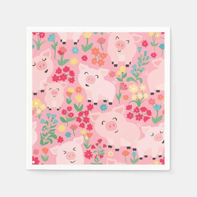 Adorable Floral Pig Farm Animal Floral Girls Napkin (Front)