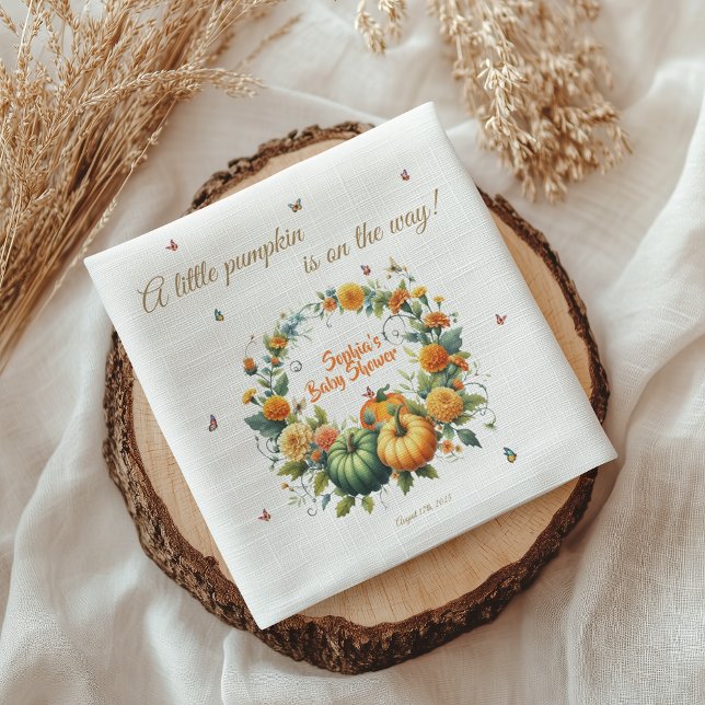 Adorable Floral Wreath Little Pumpkin Baby Shower Napkin (Creator Uploaded)