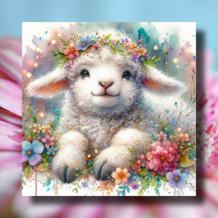 Adorable Flower Crown Lamb Christian Easter  Holiday Card