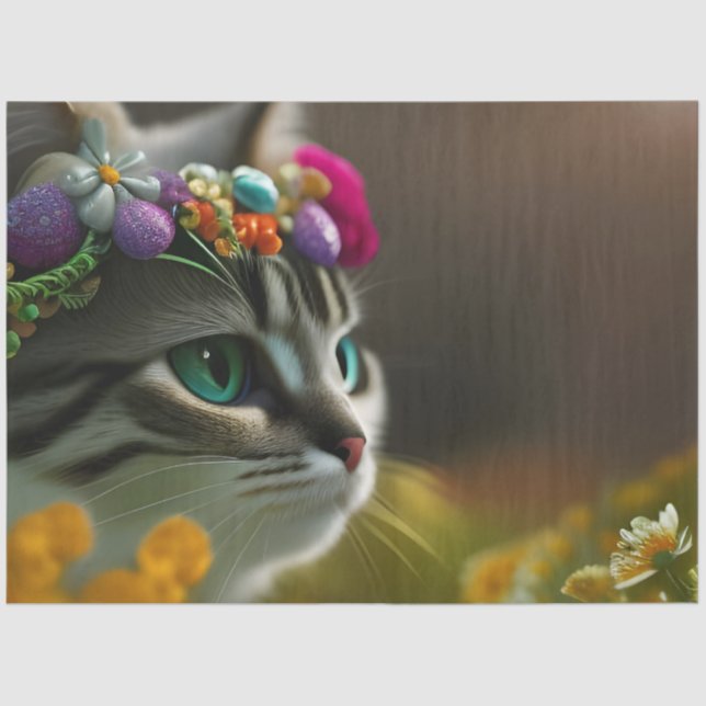 Adorable Flower Kitten, Turquoise Eyes Tissue Paper (Front)