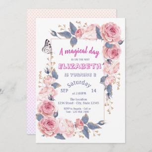 Adorable Flowers Butterfly Birthday Invitation