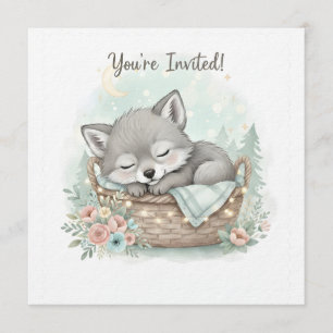 Adorable, fluffy baby wolf  Baby Shower  Invitation