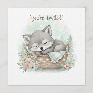 Adorable, fluffy baby wolf  Baby Shower  Invitation