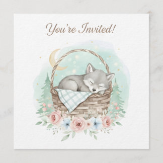 Adorable, fluffy baby wolf  Baby Shower  Invitation
