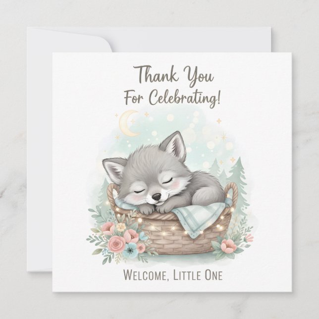Adorable, fluffy baby wolf  Baby Shower  Thank You Card (Front)