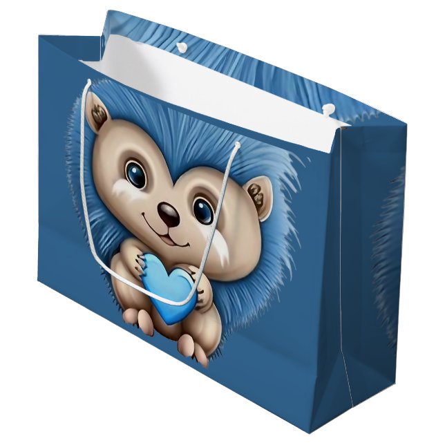 Adorable Fluffy Blue Animal Large Gift Bag (Front Angled)