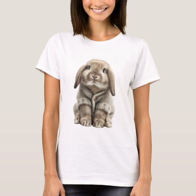Adorable Fluffy Bunny in Cozy Knitted Sweater (Front)
