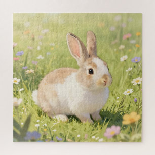 Adorable Fluffy Bunny Wildflower Meadow Jigsaw Puzzle