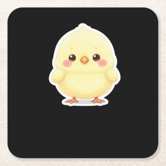 Adorable Fluffy Chibi Chick Square Paper Coaster