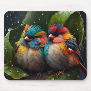 Adorable Fluffy Colourful Birds in the rain  Mouse Mat