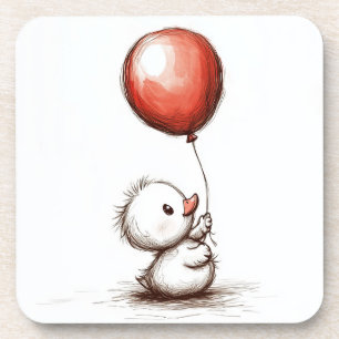 Adorable Fluffy Duckling with Red Balloon Coaster