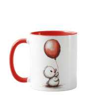 Adorable Fluffy Duckling with Red Balloon
