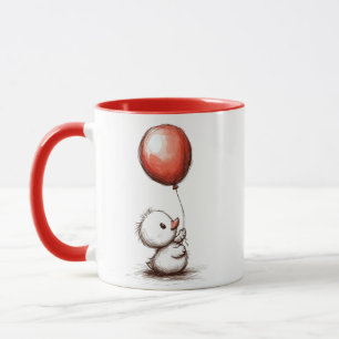 Adorable Fluffy Duckling with Red Balloon Mug