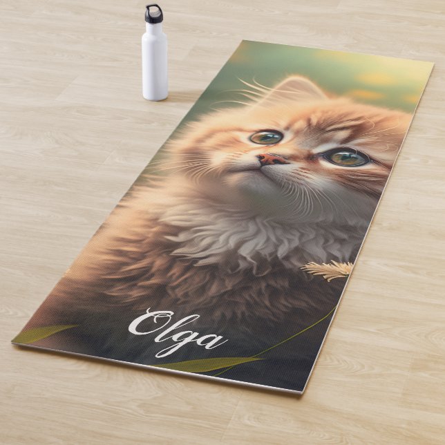  Adorable Fluffy Ginger Kitten, Customisable Yoga Mat (In Situ)